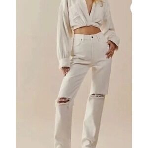 Free People We The Free Womens The Lasso Button Fly Jean White Lightening Sz 30